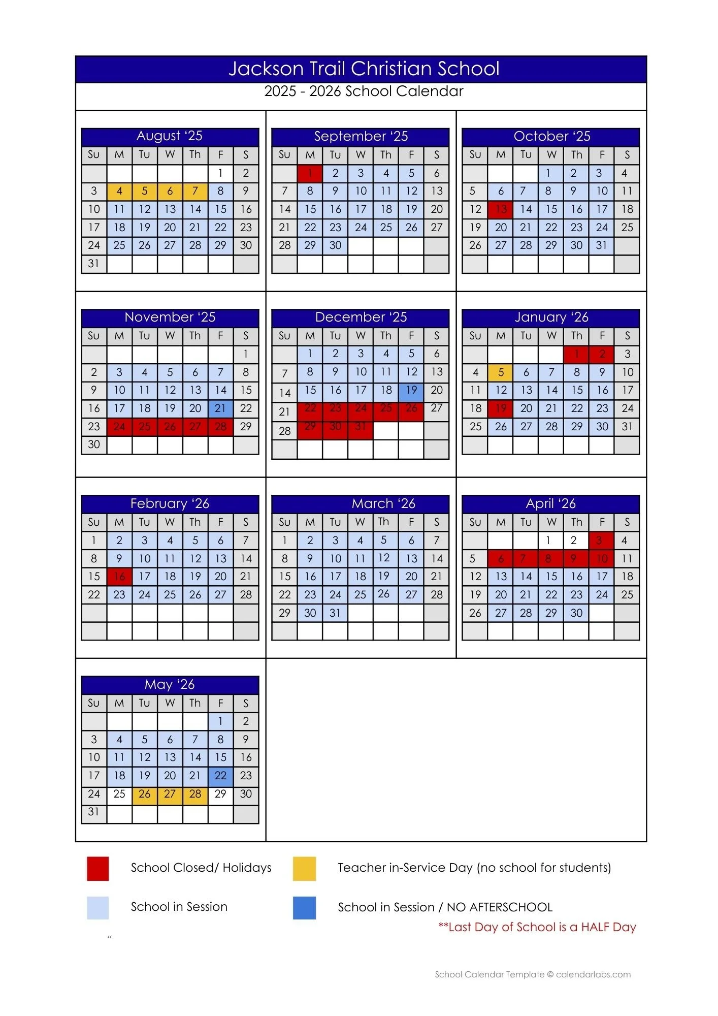 Calendar — Jackson Trail Christian School